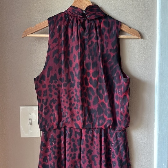 LONDON TIMES Burgundy Animal Print Sleeveless Neck Tie Maxi Dress - Picture 13 of 15